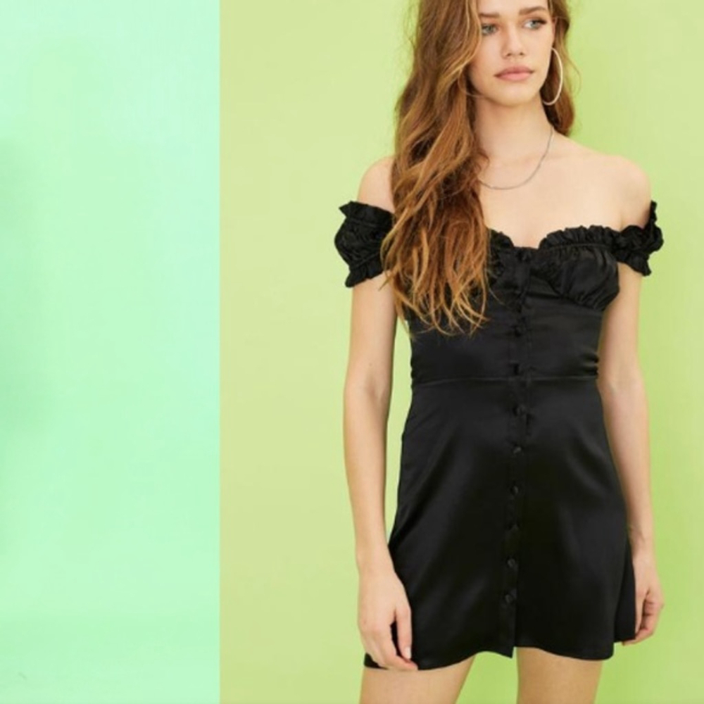 Aiello Frankies Tousles Off Shoulder Bustier Silk Dress Medium Black Night Out